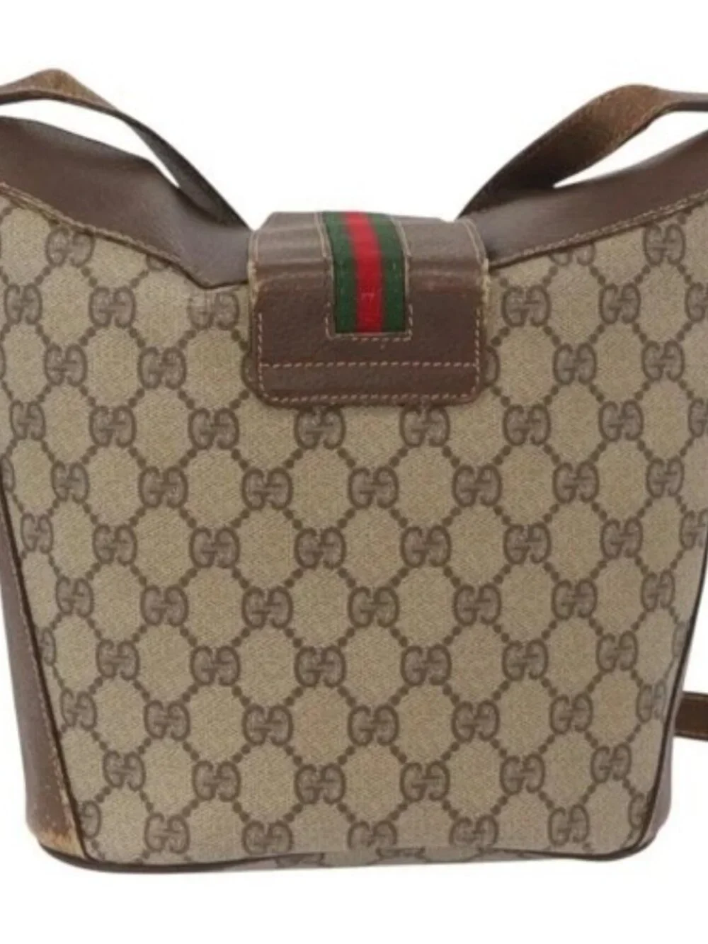 GUCCI GG Supreme Web Sherry Line Bag PVC Beige Gold 40 02 081 Auth YKZ594